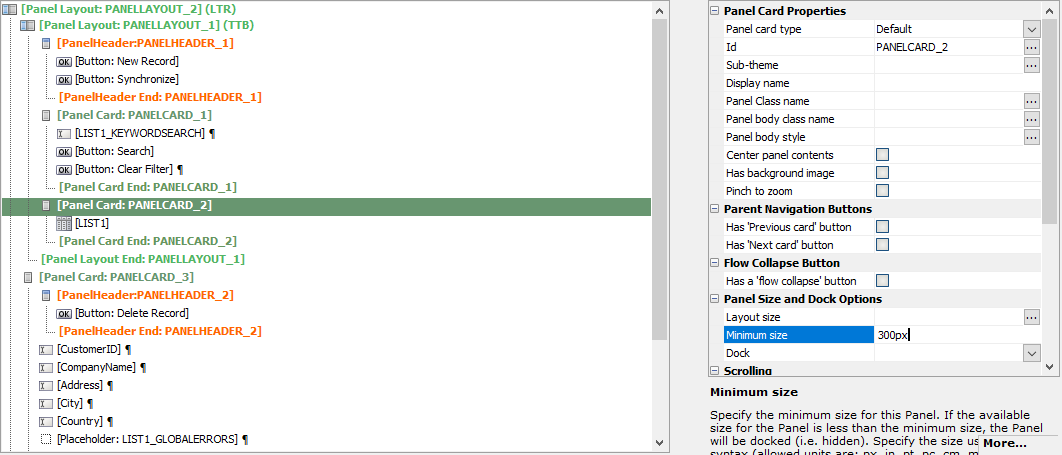 Setting the Minimum size for the List's Panel Card to 300px.